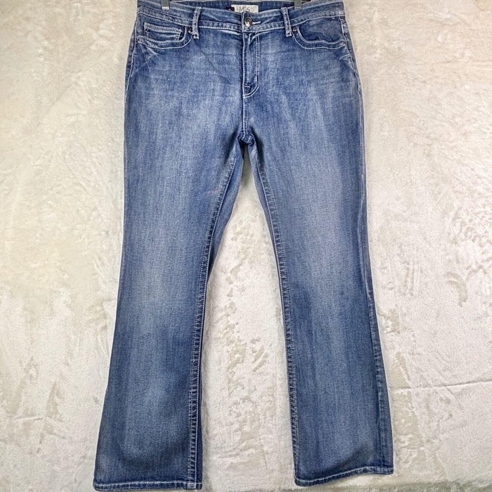 VGS Jeans Womens 14 Blue Med Wash Bootcut Thick Contrast Stitch Embroidered